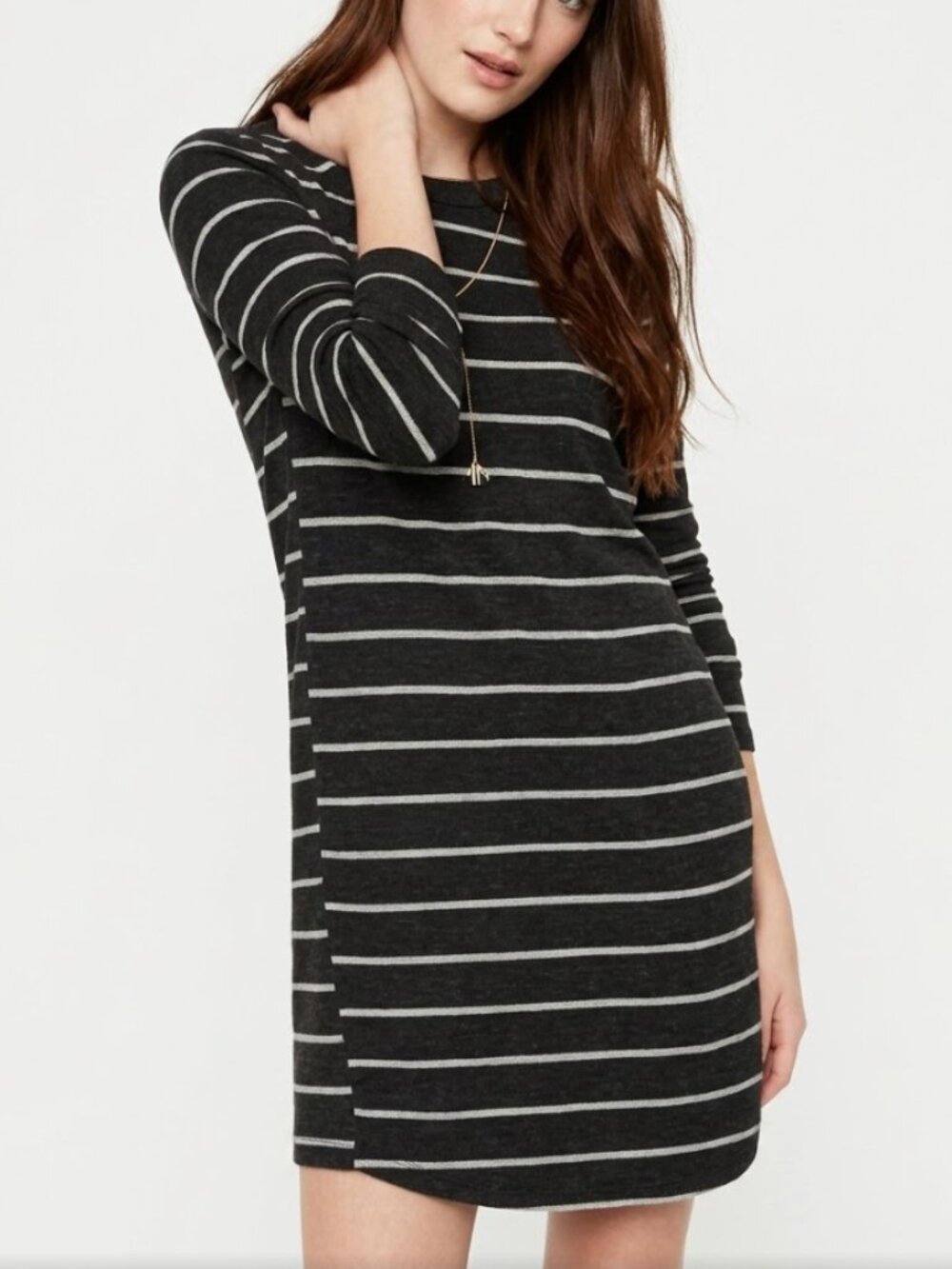 Lou & Grey | Signature Soft Stretchy Sweater Dress Gray Stripes | Size XS